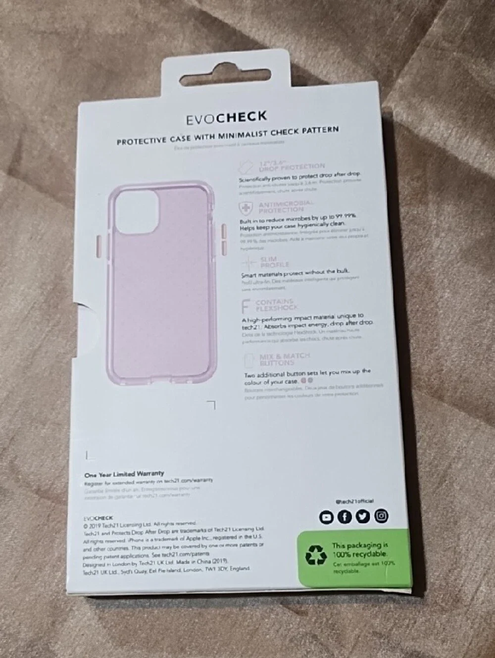 tech21 Evo Check Lavender Pink Protective iPhone Case NIB. - Picture 2 of 8